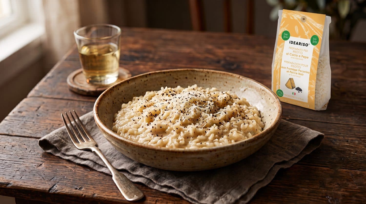Risotto al cacio e pepe preparato con un preparato Ideariso