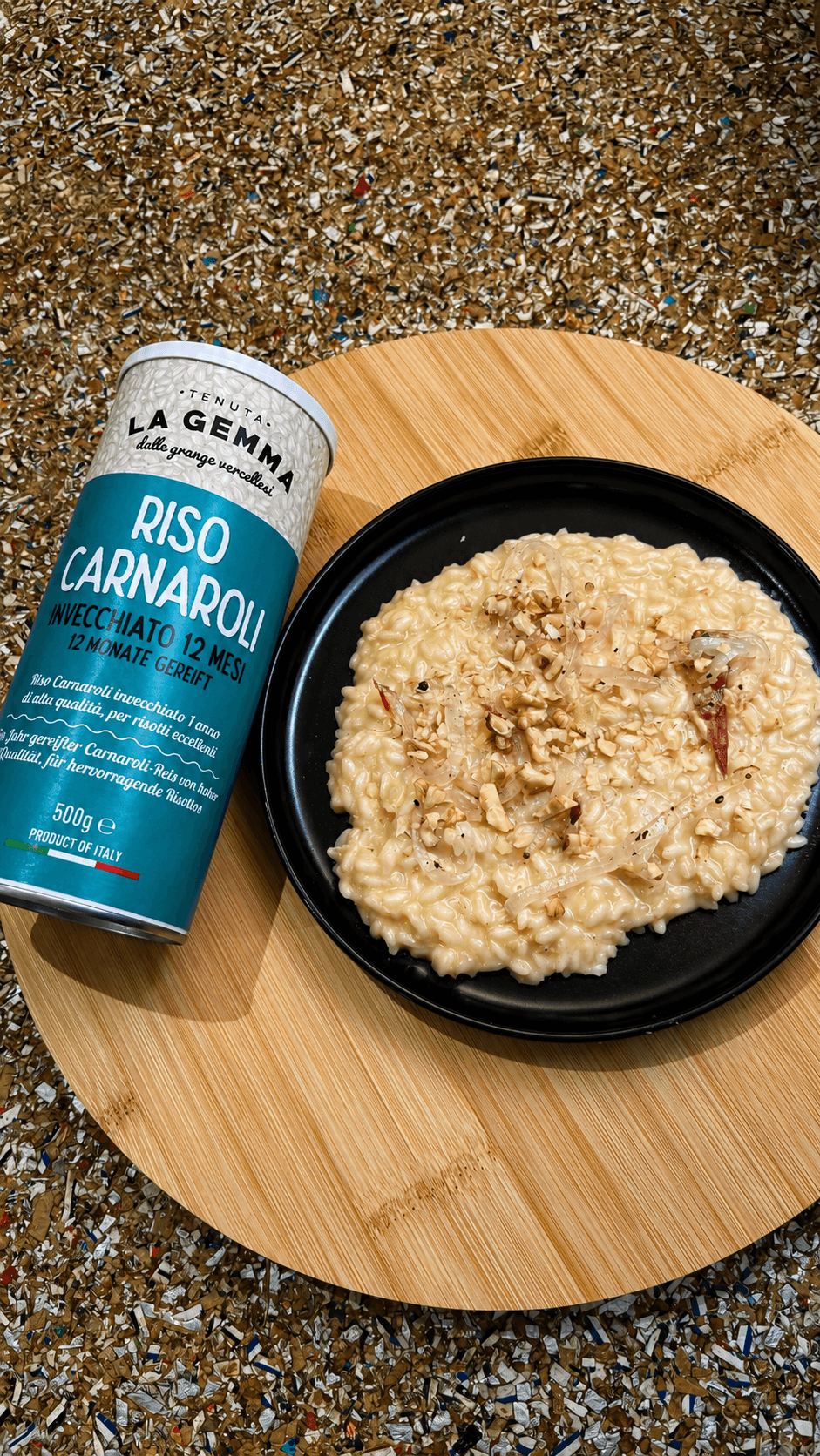 Risotto lardo, fontina e noci